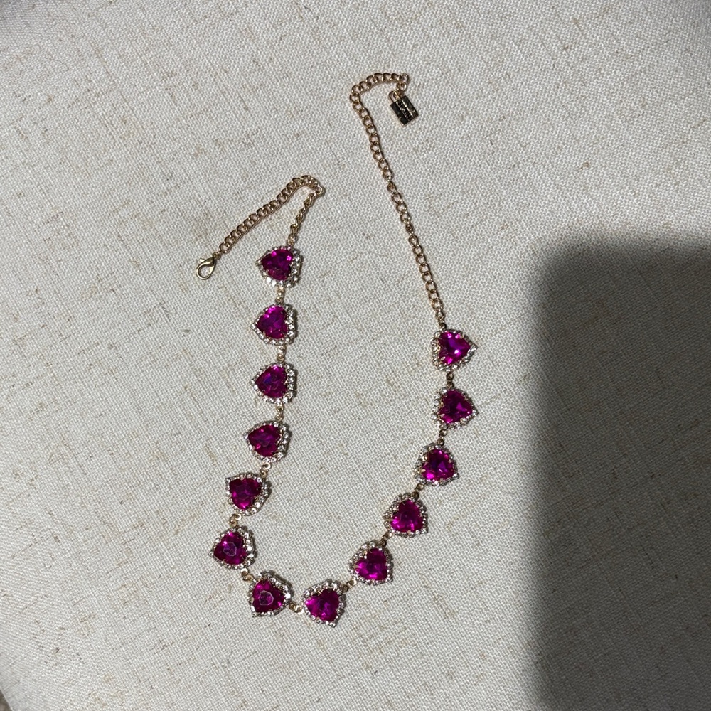 Gold-Plated Necklace with Fuchsia Heart Stones